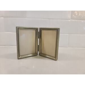 vintage gold tone metal 50s double free standing picture frame 3.5 X 2.5